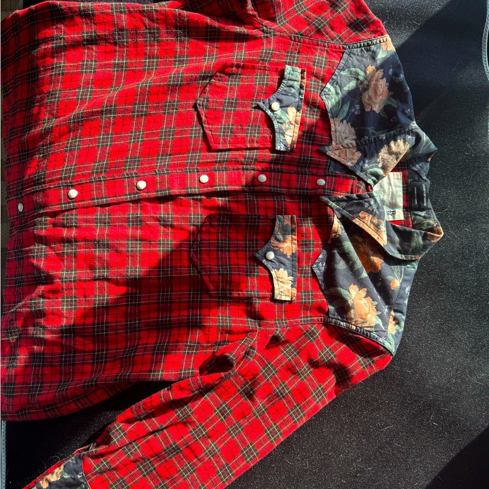 R13 large plaid cowboy blouse